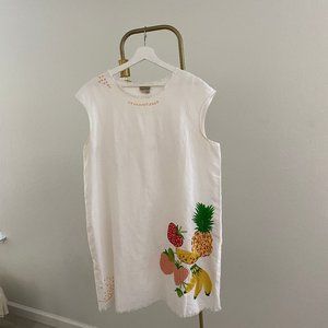 White Sleeveless Dress with Fruit Embroidery
